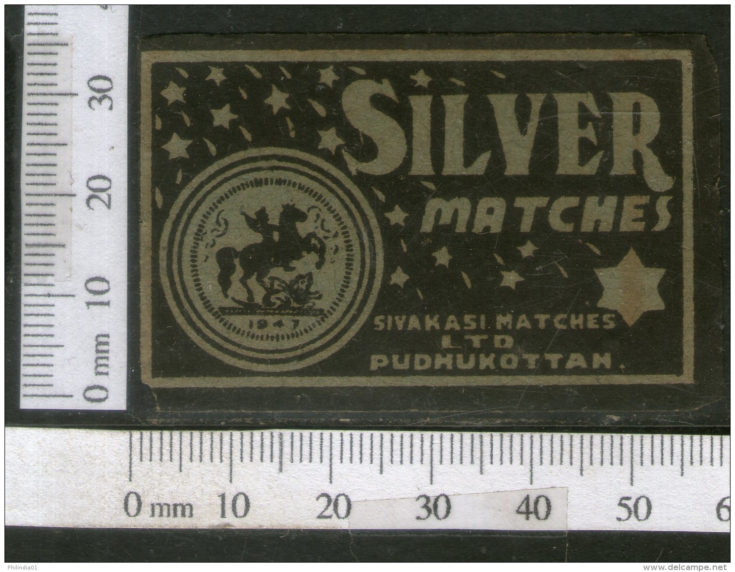 India 1950's Silver Horse Brand Match Box Label # MBL117 - Matchbox Labels