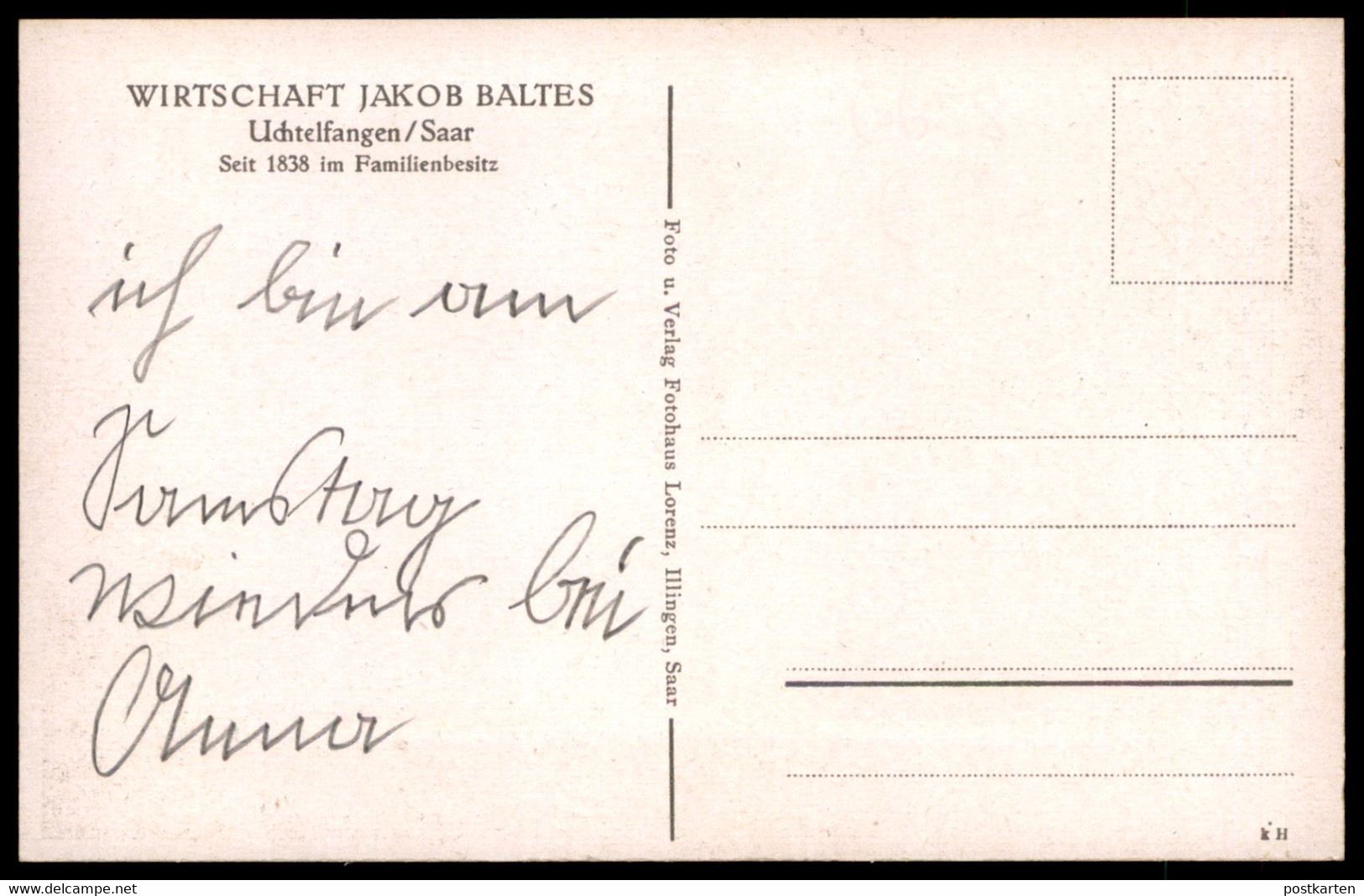 ALTE POSTKARTE SAAR UCHTELFANGEN WIRTSCHAFT JAKOB BALTES Illingen Oldtimer Old Car Ansichtskarte Postcard Cpa AK - Kreis Neunkirchen