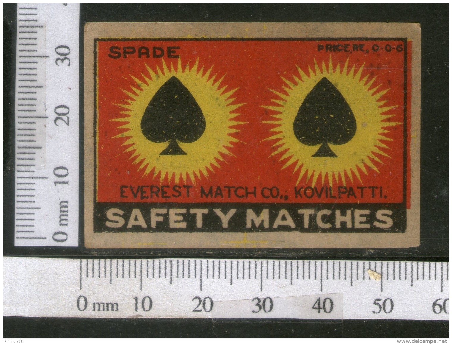 India 1950's Spade Brand Match Box Label # MBL151 - Matchbox Labels