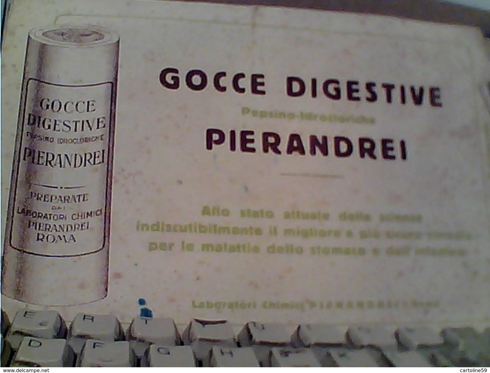 FARMACEUTICA CARTA ASSORBENTE PUBBLICITA' -GOCCE DIGESTIVE PIERANDREI LABORATORI CHIMICI USATA   FY - F