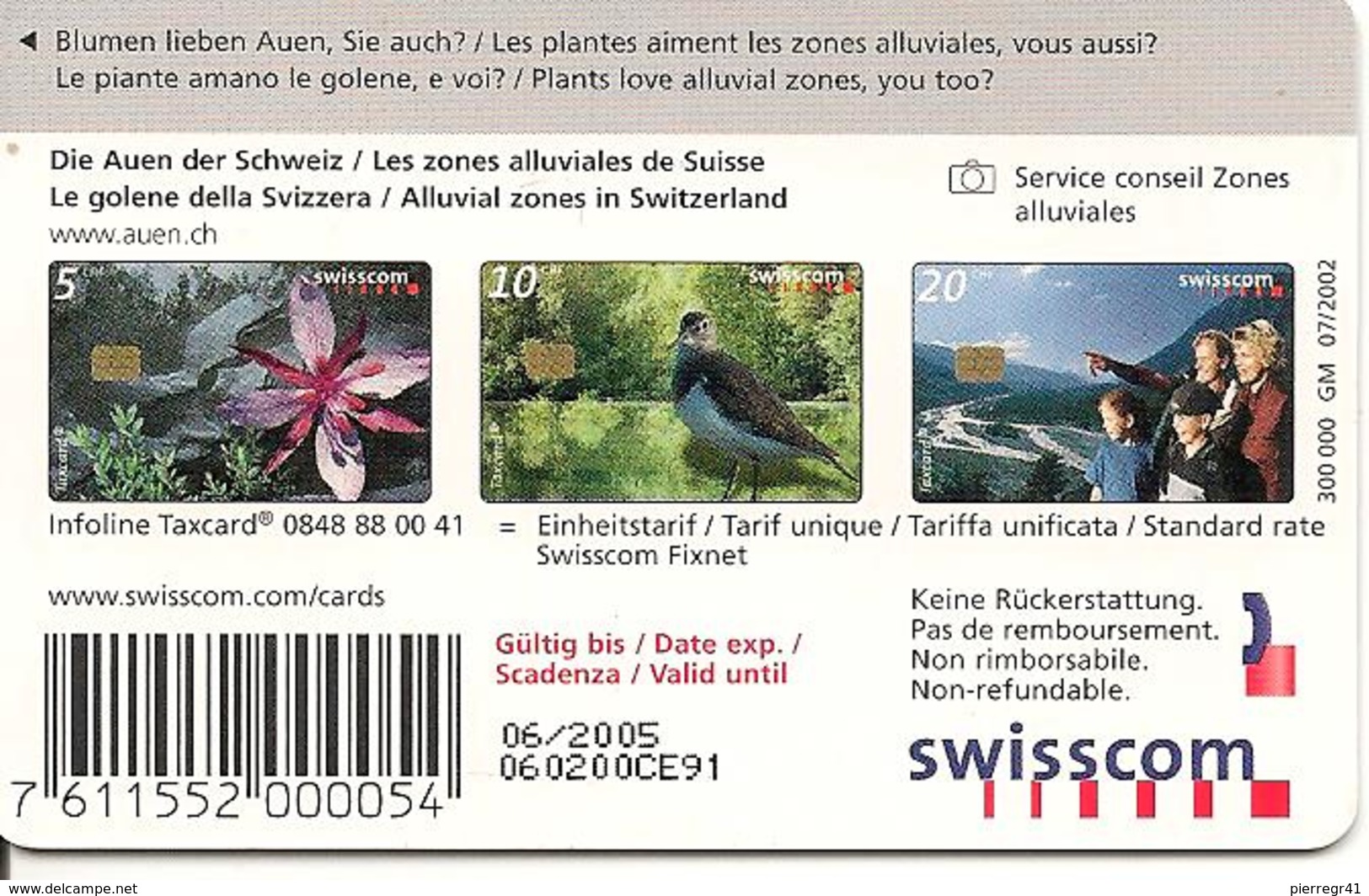 CARTE-PUCE-2005-SUISSE-5CHF-FLEUR Des Zones Alluviales-TBE - Fleurs