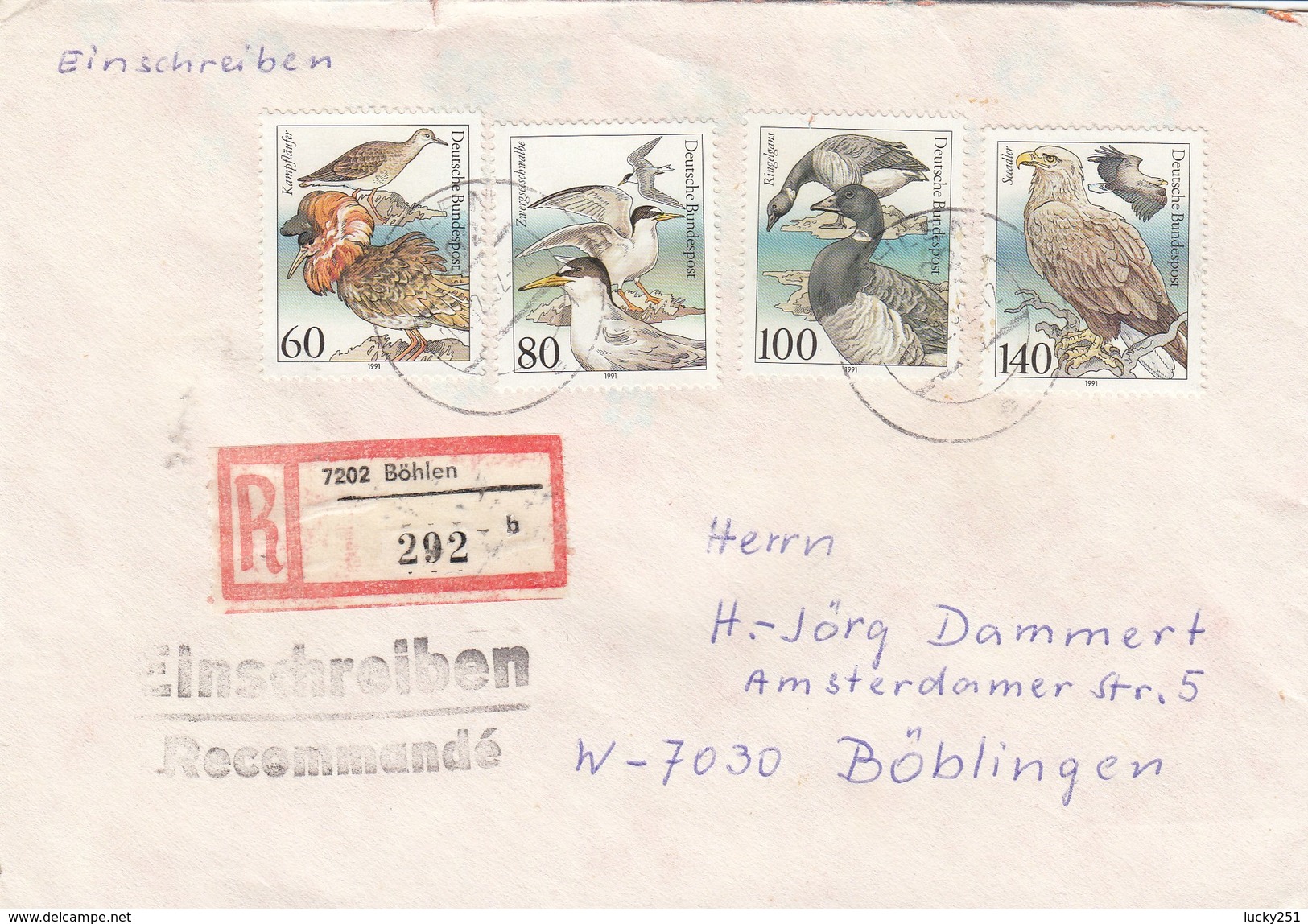 Allemagne Fédérale - Lettre/Oiseaux Divers, Année 1991, Y.T 1367/1370 - Lettres & Documents