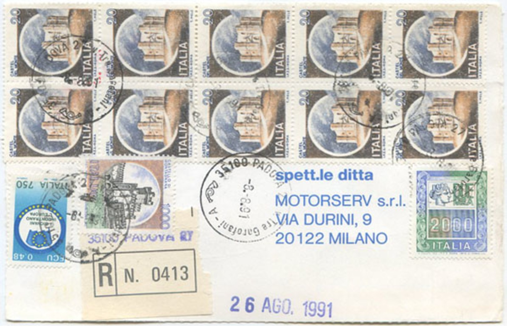 1991 CASTELLI L: 20 BLOCCO DI 10 VARIETÀ INCHIOSTRAZIONE DIFETTOSA CARTOLINA AZIENDALE RAC. OTTIMA (7049) - Varietà E Curiosità