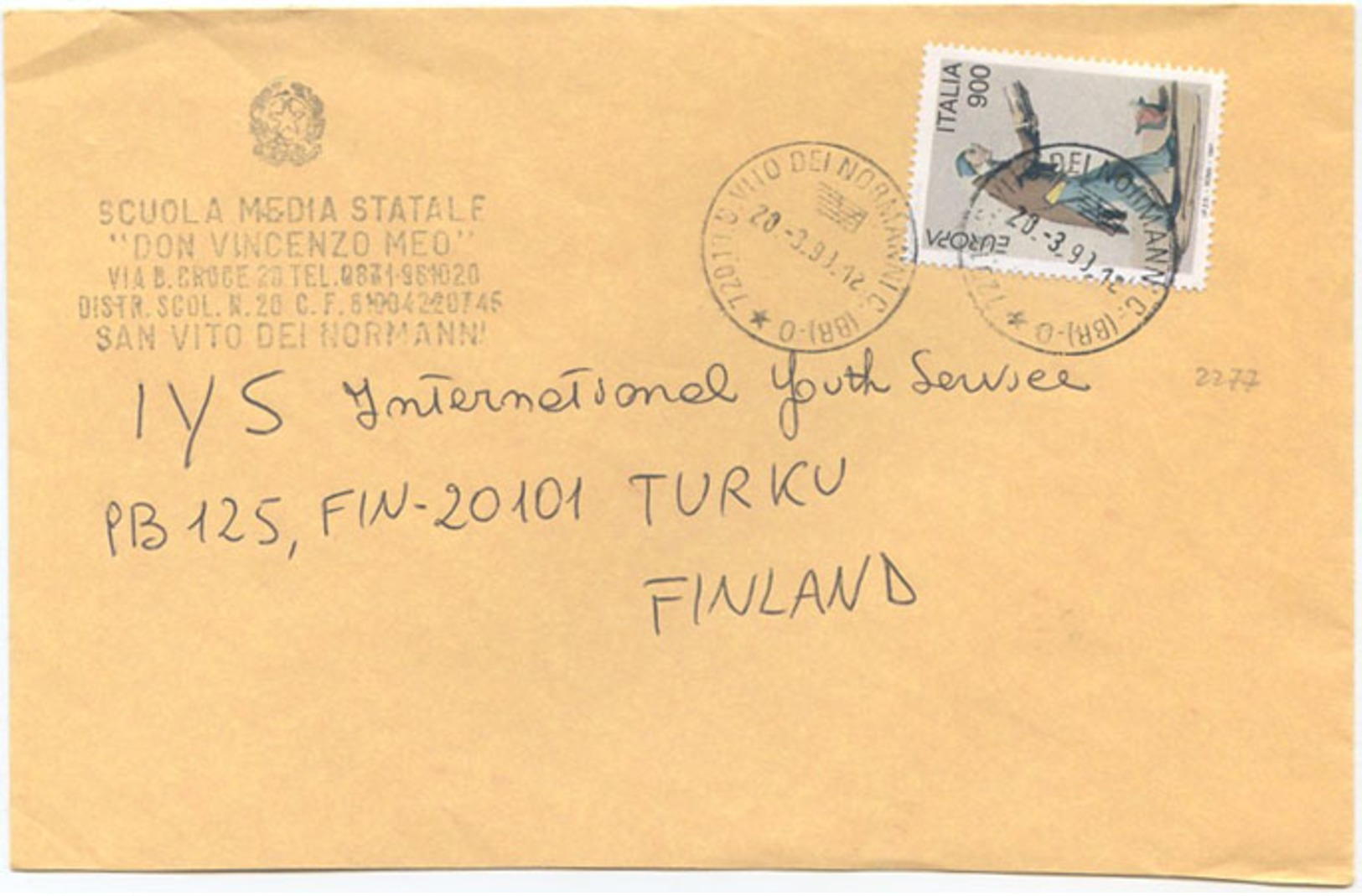 1997 EUROPA L. 900 ISOLATO 20.3.98 BUSTA PER FINLANDIA RARA DESTINAZIONE E OTTIMA QUALITÀ (6999) - 1991-00: Storia Postale