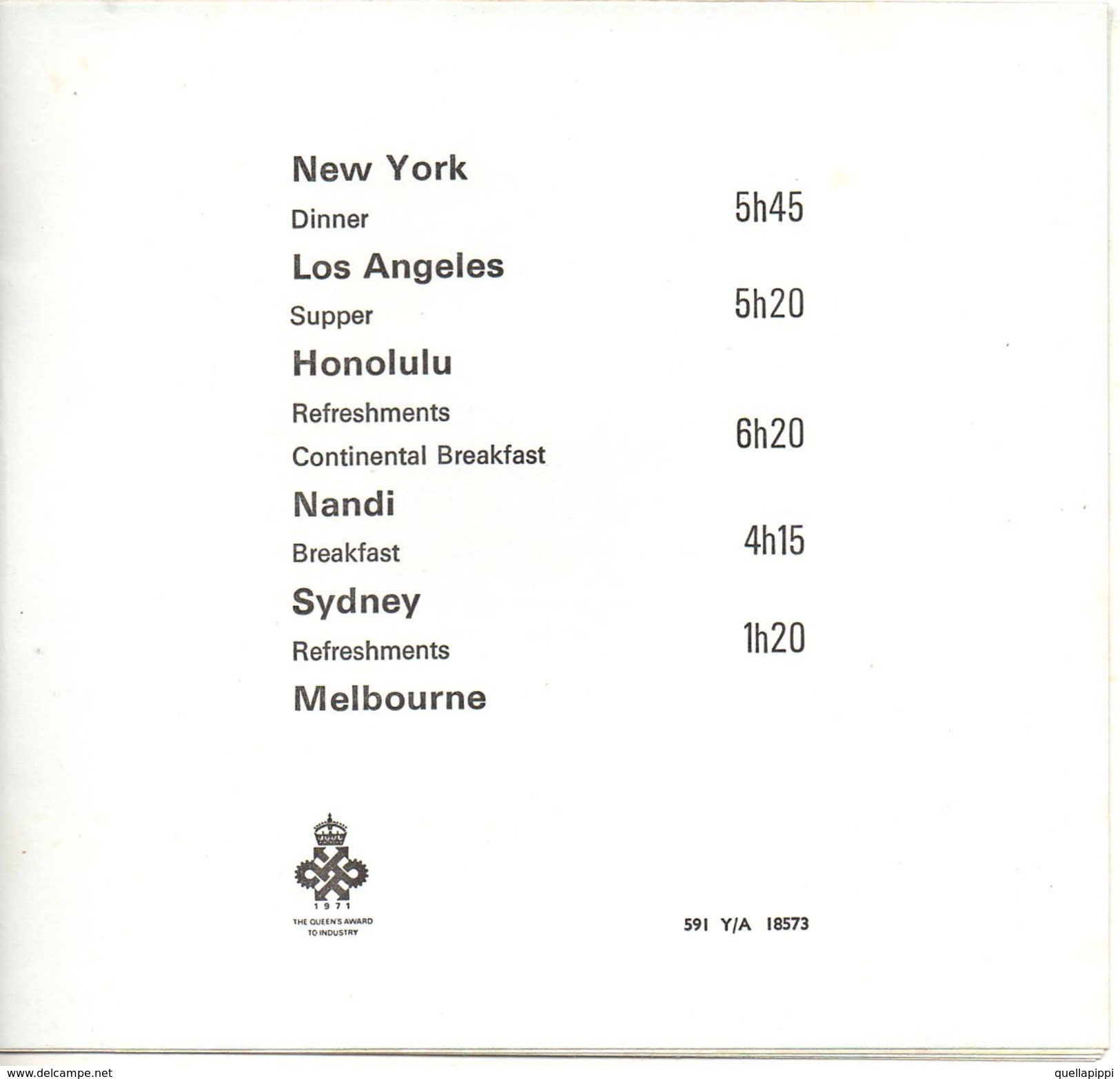 05394 "BOACH BRITISH AIRWAYS  - MENU - NEW YORK / LOS ANGELES / HONOLULU / NANDI / SYDNEY / MELBOURNE - ANNI '70" ORIG. - Menu