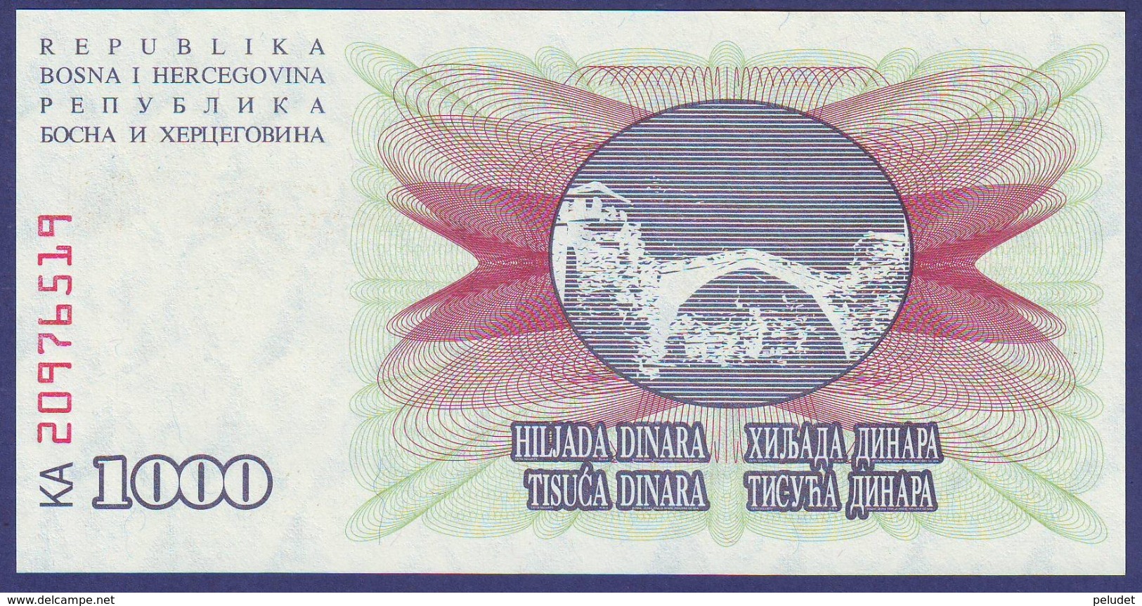 Bosne I Hercegovine 1992 1000 DINARA UNC - Bosnia Y Herzegovina