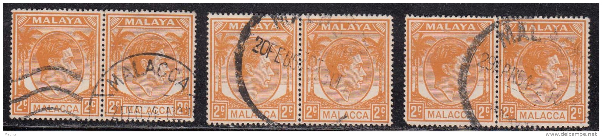 2c Pairs X 3 Malacca  Used 1941, KG VI 1949,  Malaya - Malacca