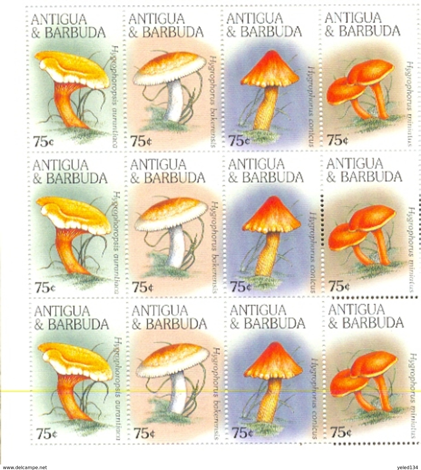 ANTIGUA & BARBUDA  1967  MINT NEVER HINGED M SHEET OF MUSHROOMS   ( - Pilze