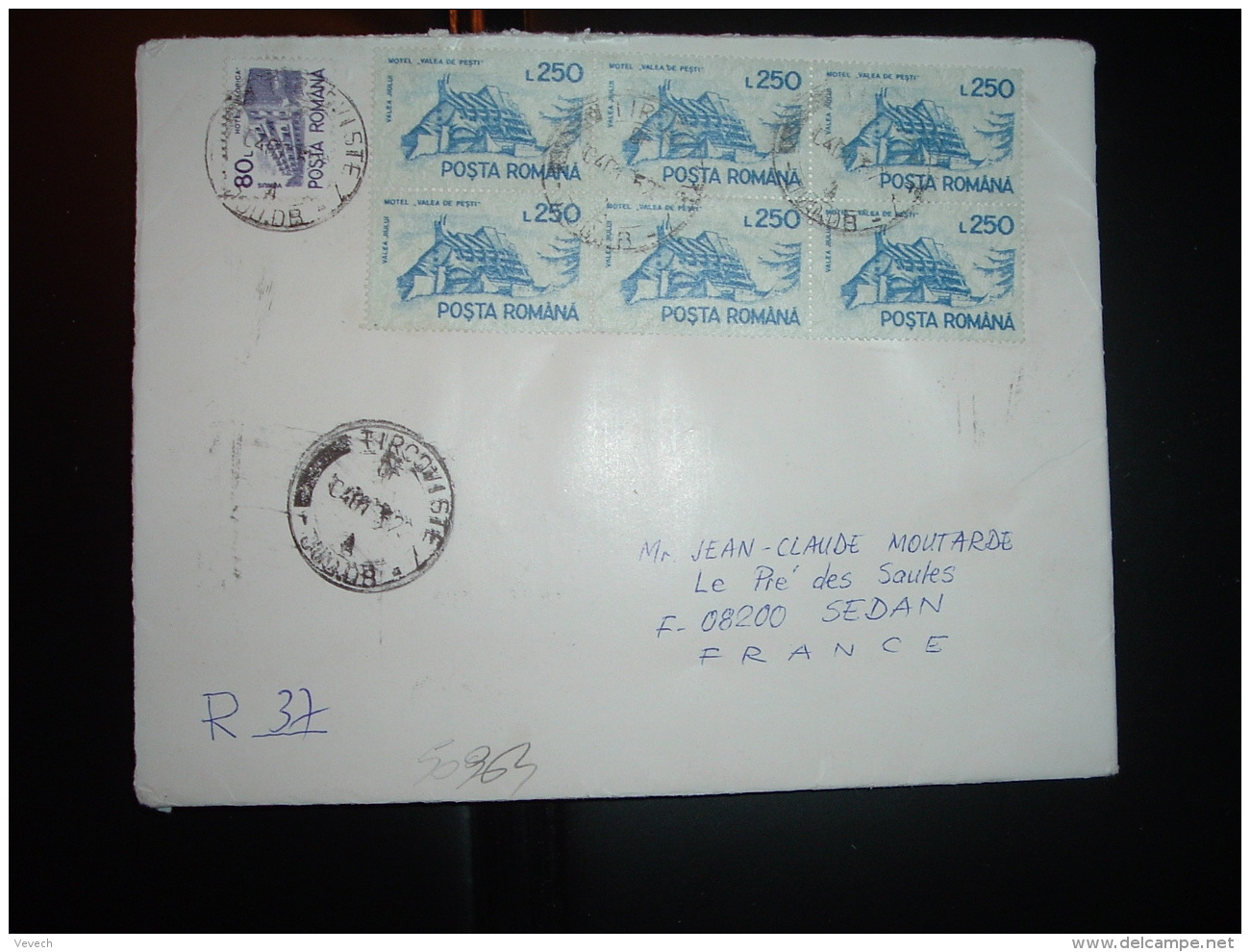 LETTRE Pour La FRANCE TP L 250 BLOC DE 6 + TP 80 L OBL. TIRGOVISTE - Postmark Collection