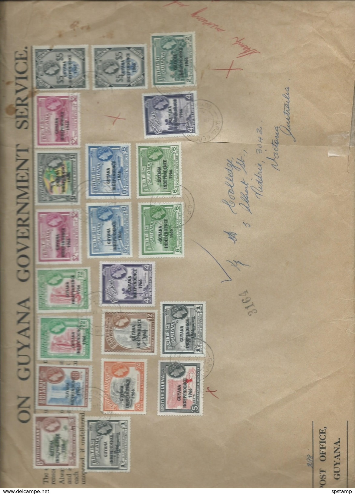 Guyana 1966 -68 Overprints 23 Values To $5 X 2 On Large Cover To Victoria Australia - Guyana (1966-...)