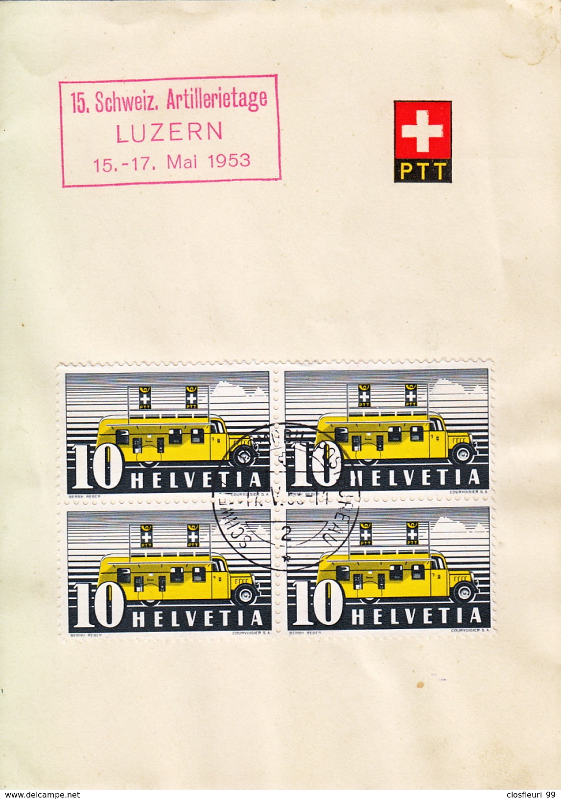 15.Schweizerischen  Artillerietage Luzern 15-17 Mai 1953 / Postautomobil 2 / Zumst.  4ter Block 276 - Covers & Documents