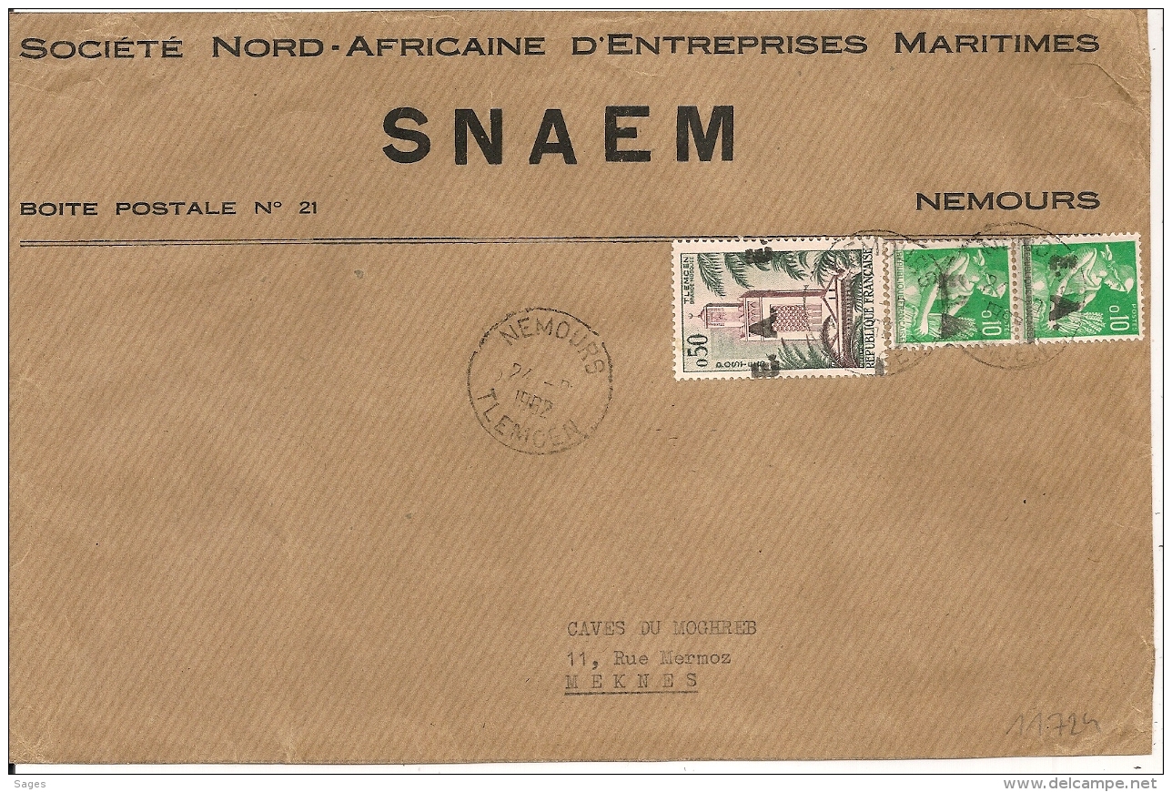 Surcharges EA, NEMOURS TLEMCEN  Algérie Sur Devant  D'enveloppe Pour Meknes Maroc. - Algérie (1962-...)