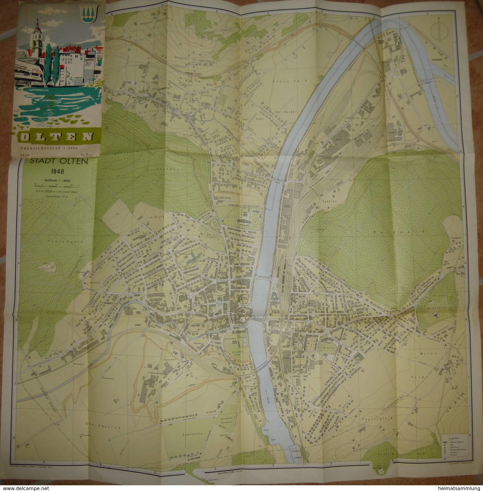 Olten 1948 - Übersichtsplan 67cm X 67cm Massstab 1:5000 - Landkarten