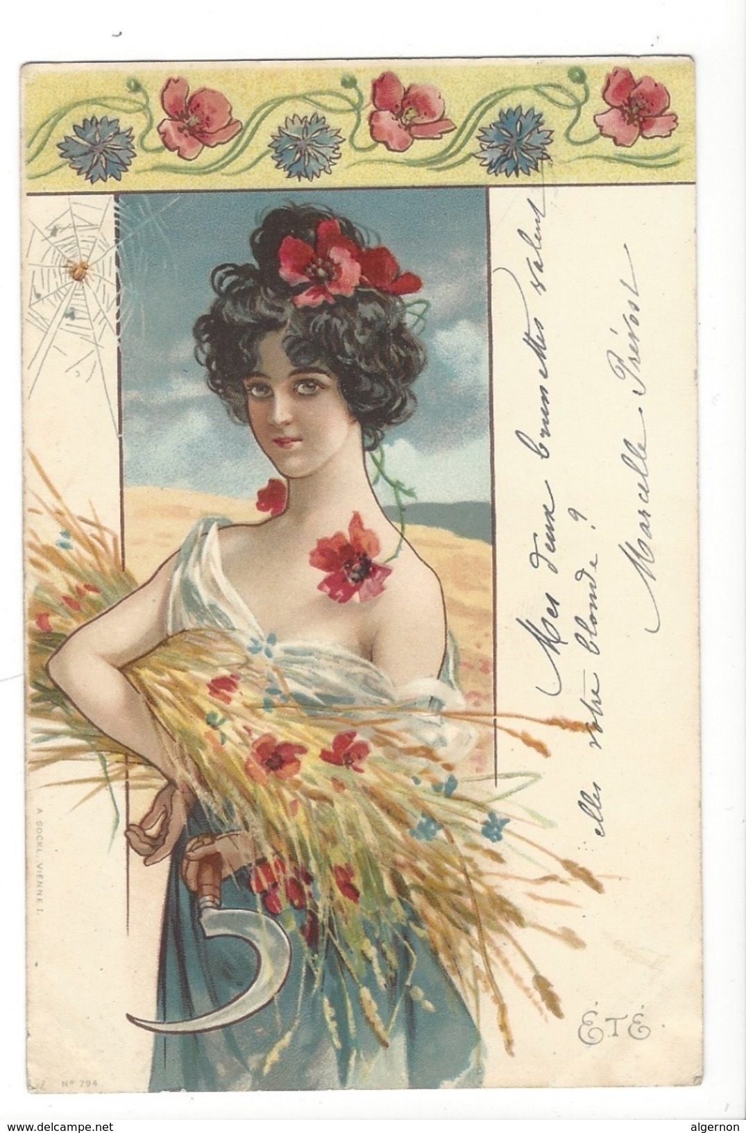 16257 - Eté Belle Femme Avec Gerbe De Blé Et Coquelicots Envoyée En 1900 - Avant 1900