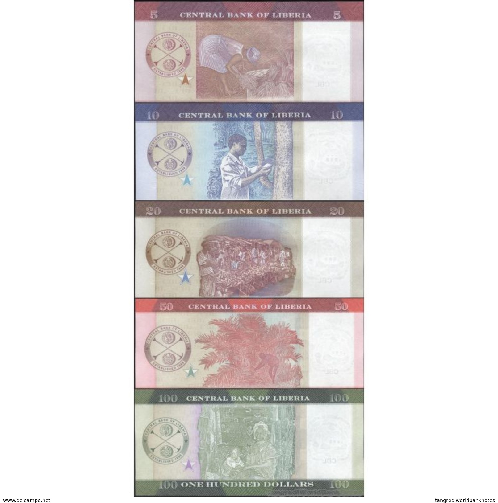 TWN - LIBERIA New - 5, 10, 20, 50, 100 Dollars 2016 UNC Set Of 5 - FREE SHIPPING On Orders Over EUR 150 - Liberia