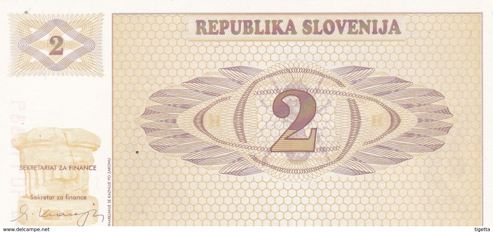 SLOVENIA  2 TOLARJEV    1990  FDS - Slovénie