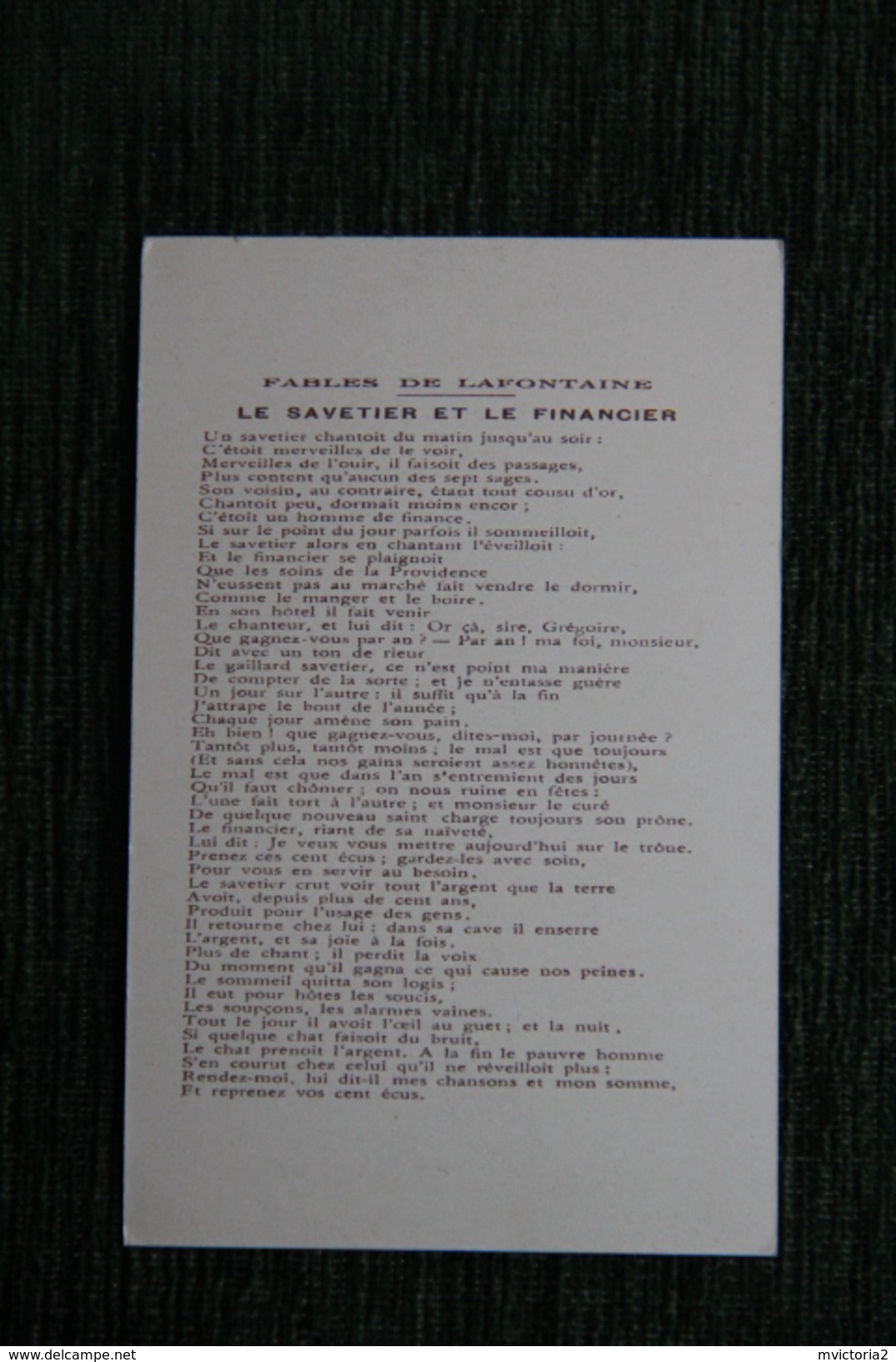 Carte Publicitaire - Gustave Doré, Collection De La Kolarsine, Les Fables De La Fontaine," Le Savetier Et Le Financier". - Publicités