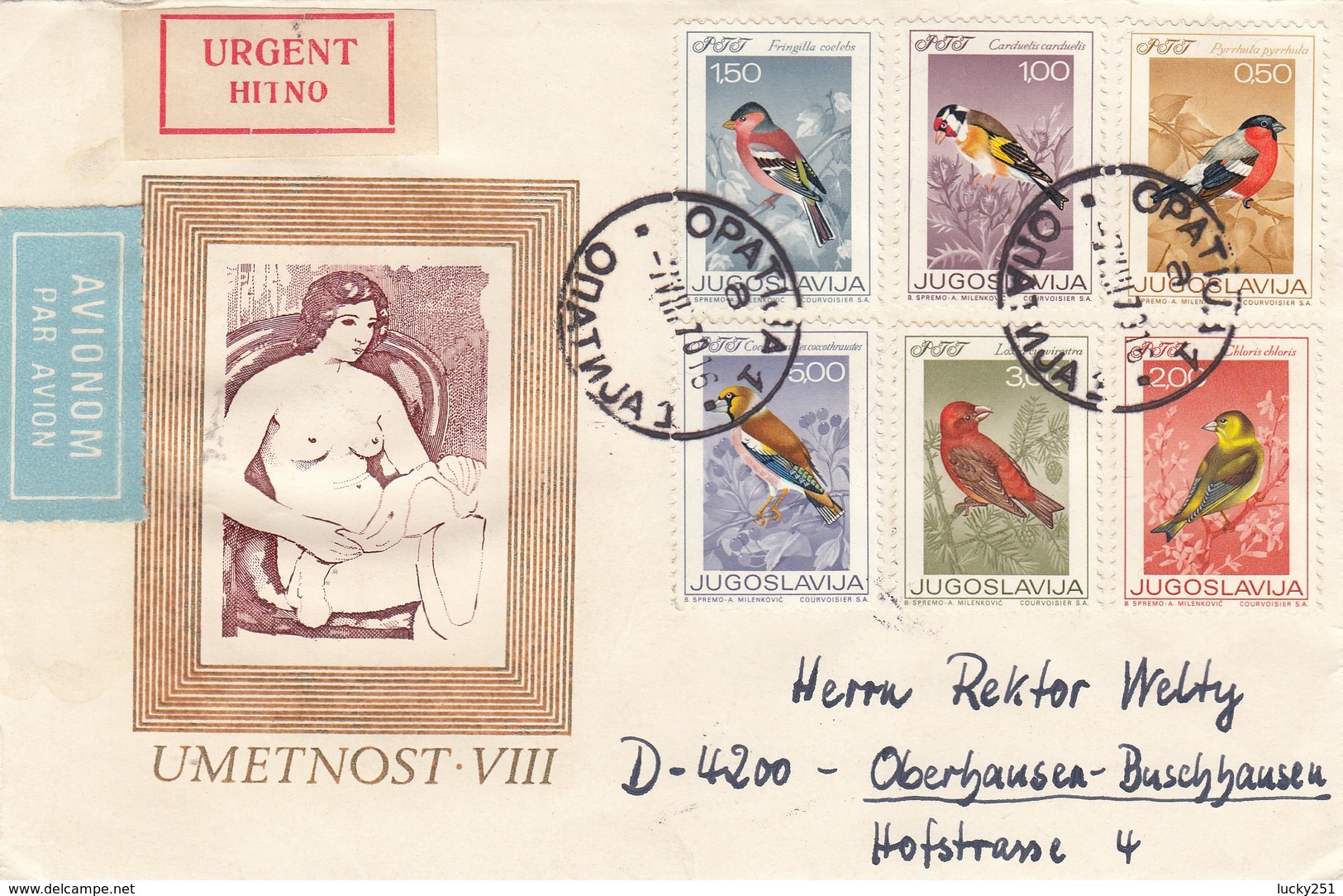 Yougoslavie - Lettre/Oiseaux Divers, Année 1968, Y.T. 1177/1182 - Storia Postale