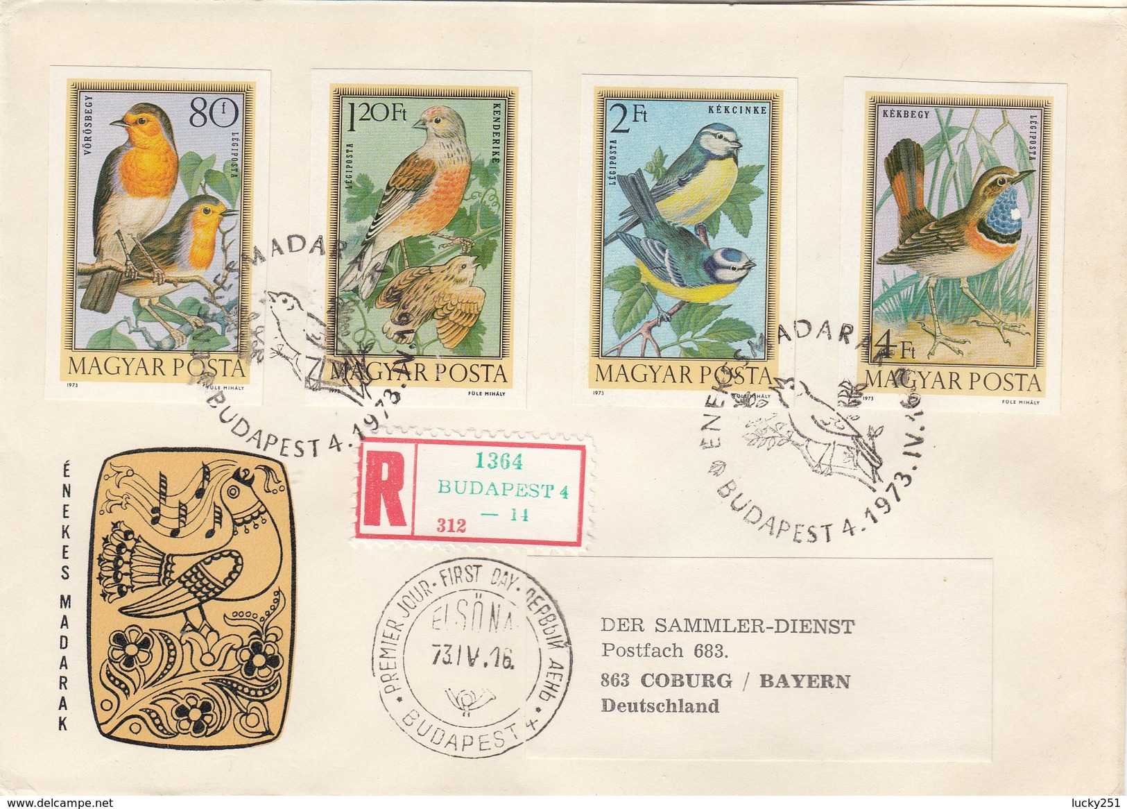 Hongrie - Lettre/Oiseaux Divers, Année 1973, Timbres Non Dentelés S/série PA 360/367 - Covers & Documents