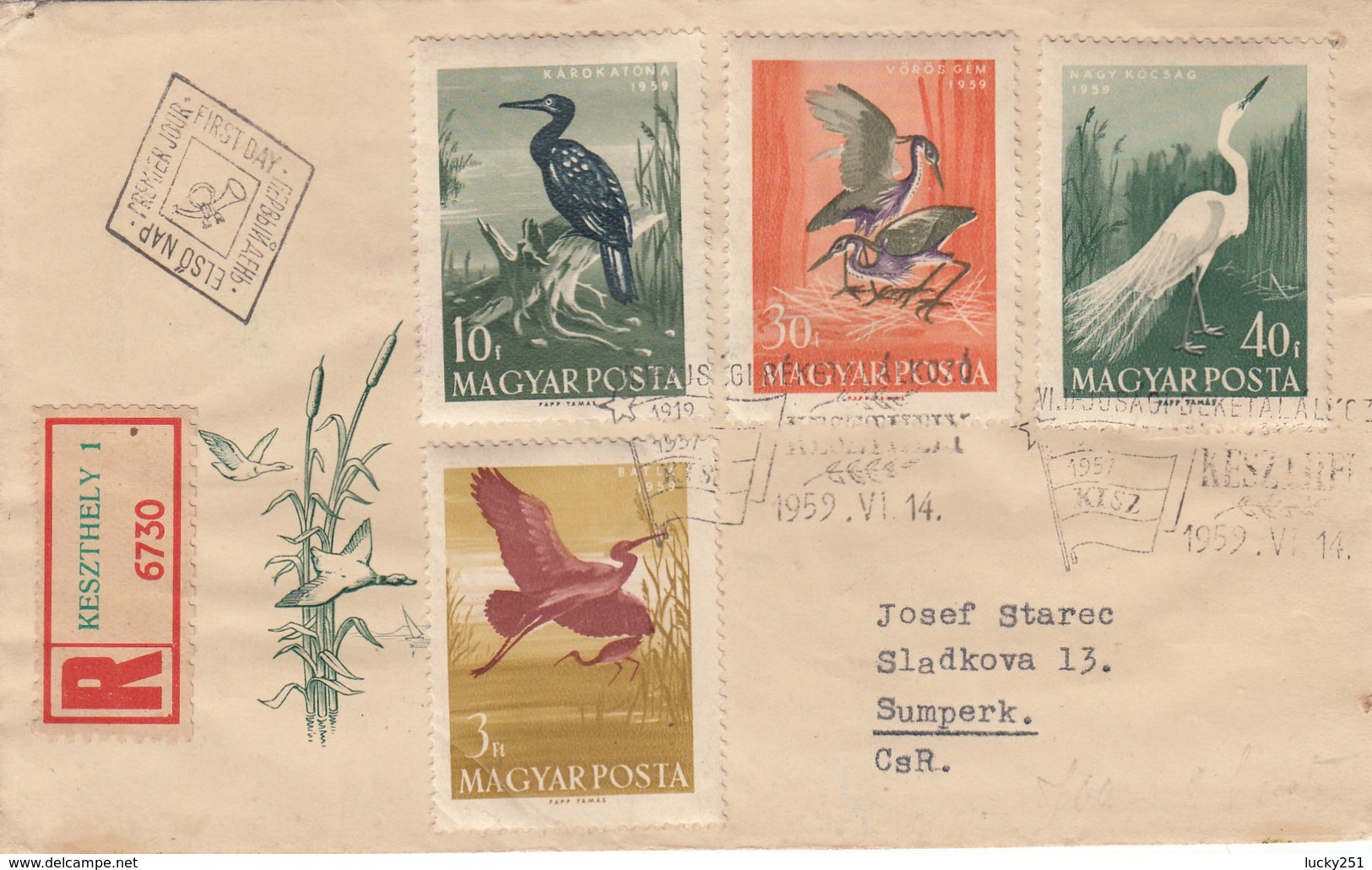 Hongrie - Lettre/Oiseaux Divers, Année 1959, Y.T. 1287/1294 Deux Enveloppes - Covers & Documents