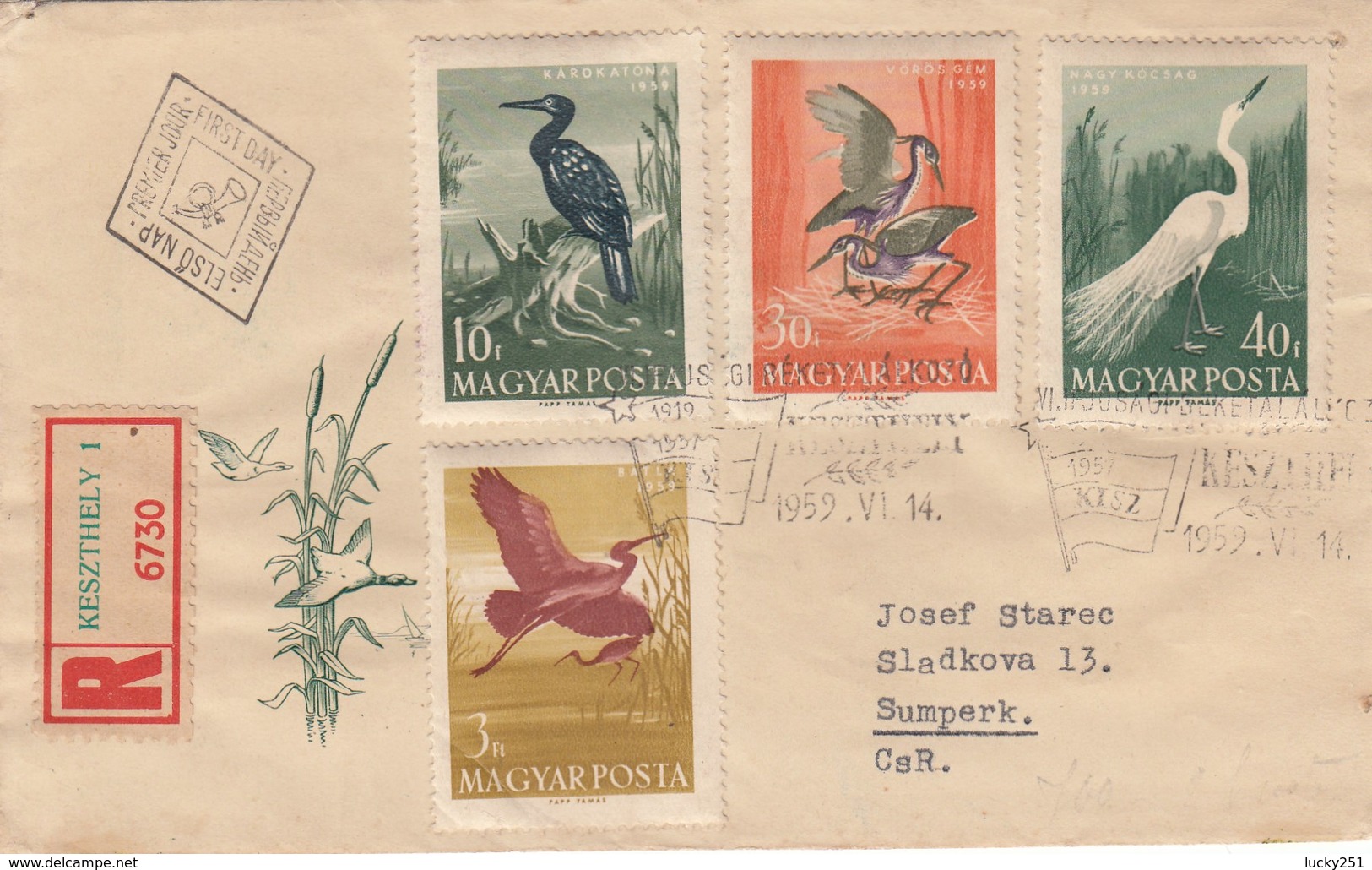Hongrie - Lettre/Oiseaux Divers, Année 1959, Y.T. 1287/1294 Deux Enveloppes - Brieven En Documenten