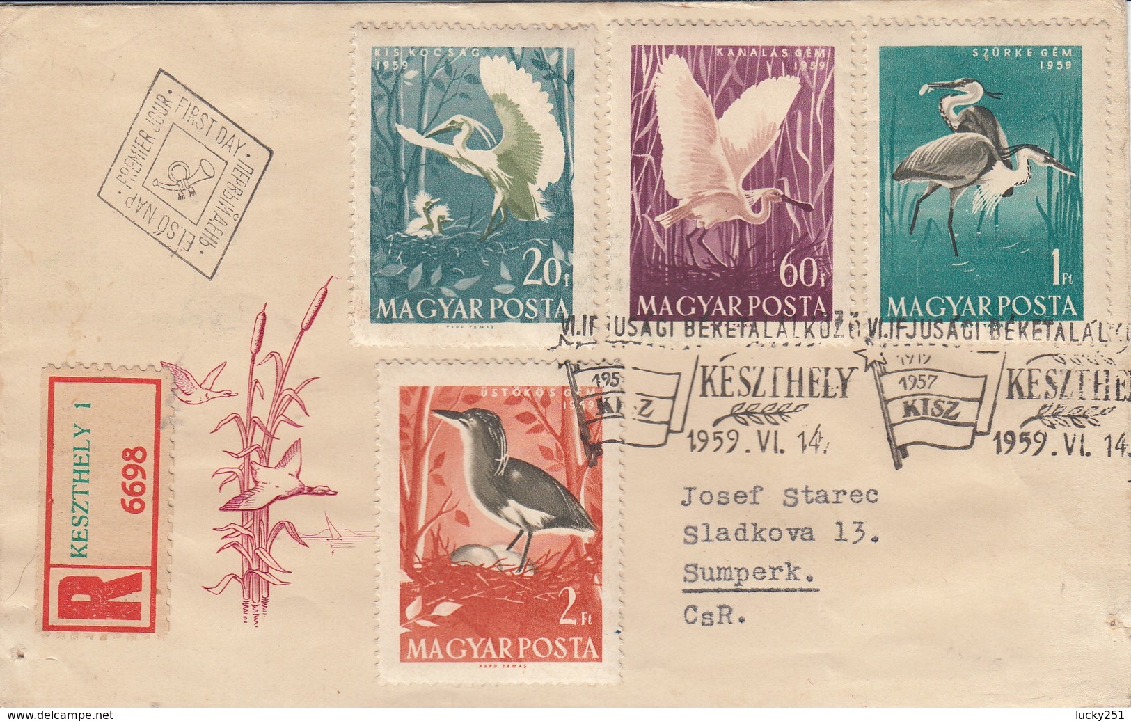 Hongrie - Lettre/Oiseaux Divers, Année 1959, Y.T. 1287/1294 Deux Enveloppes - Lettres & Documents