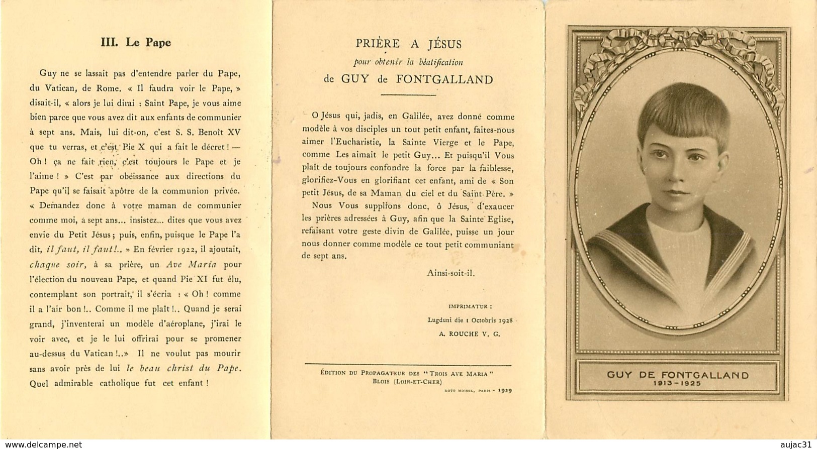 Religions - Christianisme - Guy De Fontgalland 1913-1925 - Jésus - Marie - Le Pape - Dépliant - état - Non Classés