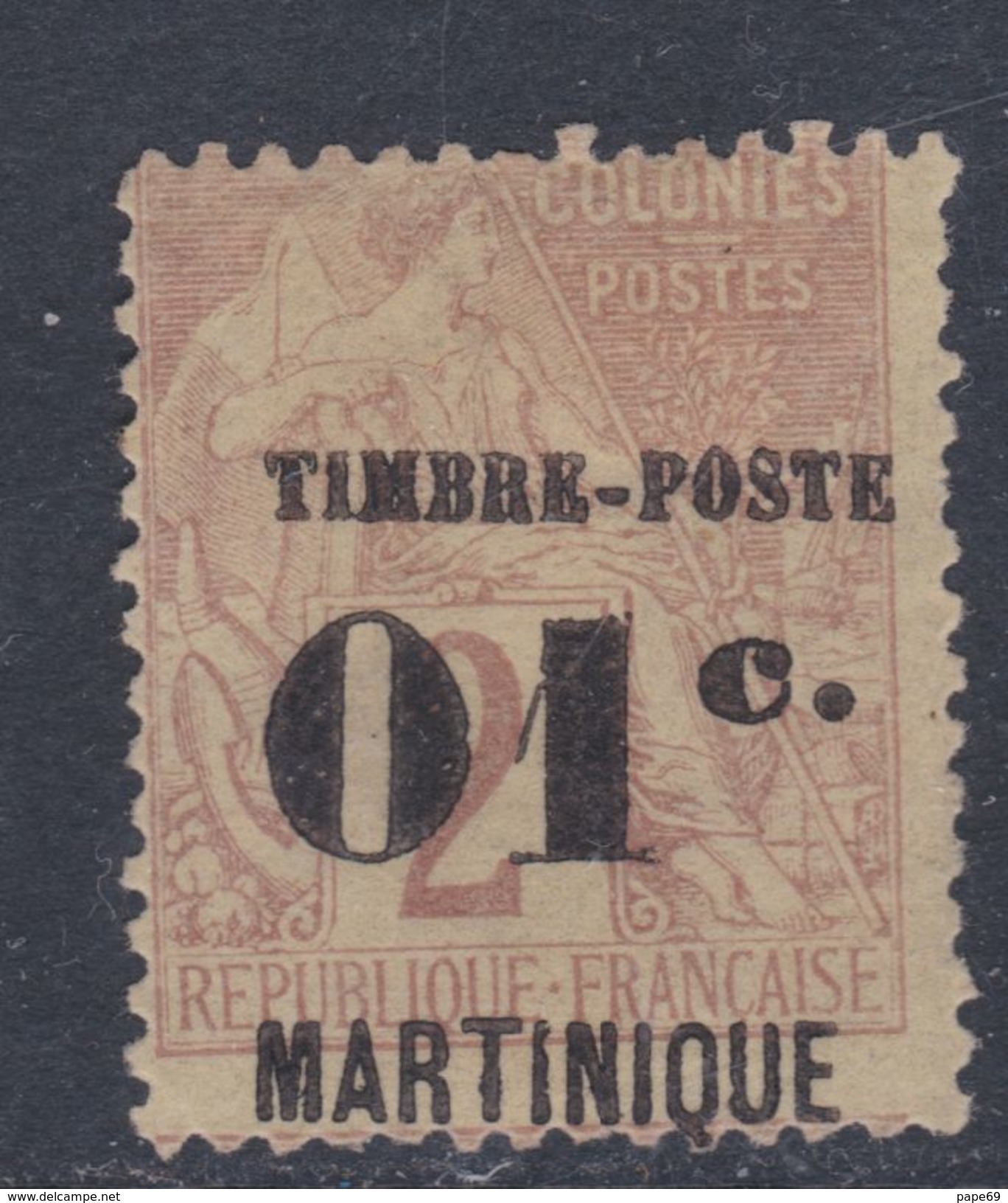 Martinique N° 26 (.)   01 C. Sur 2  C. , Neuf Sans Gomme Dentelure Irrégulière Léger Piquage à Cheval Sinon TB - Unused Stamps