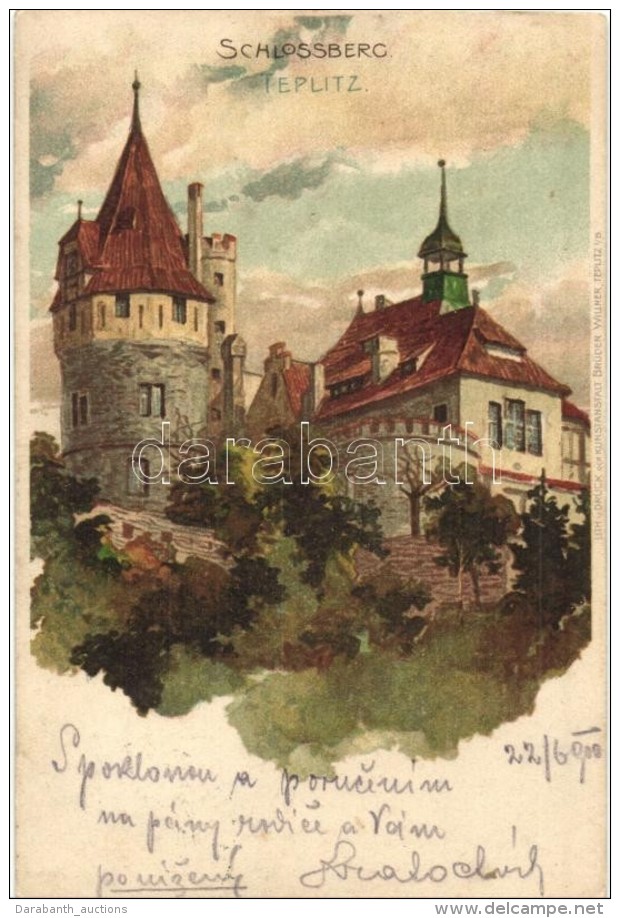 T2 Teplice, Teplitz; Schlossberg / Castle, Kunstanstalt Br&uuml;der Willner Litho - Unclassified