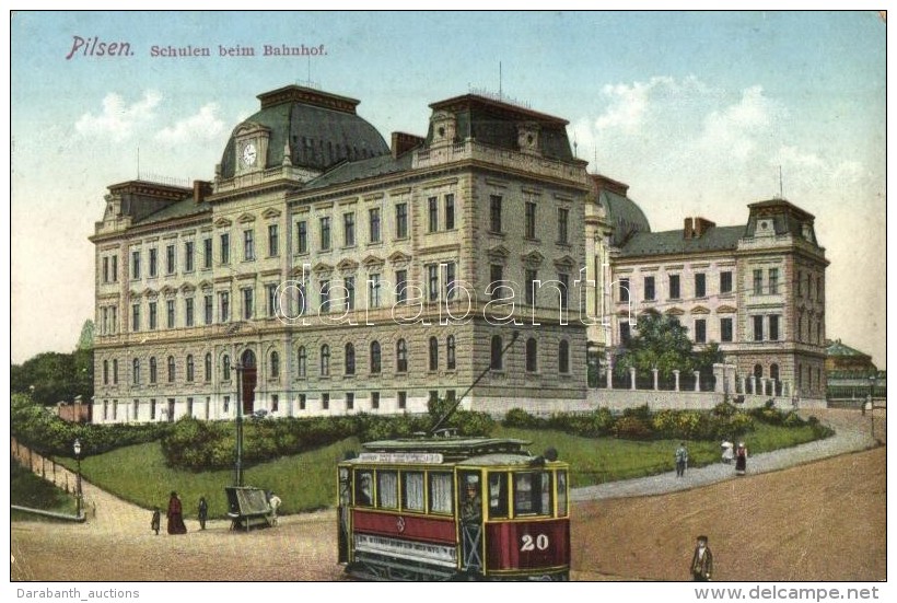 T3/T4 Plzen, Pilsen; Schulen Beim Bahnhof / School With Railway Station, Tram  (Rb) - Ohne Zuordnung