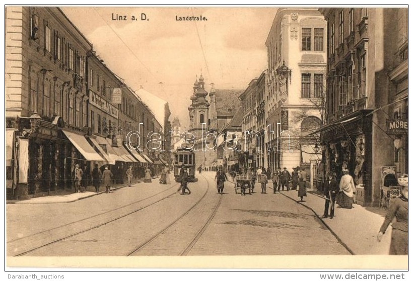 ** T1 Linz A. D., Landstrasse, Kleider Magazin / Street View With Tram, Shops - Unclassified