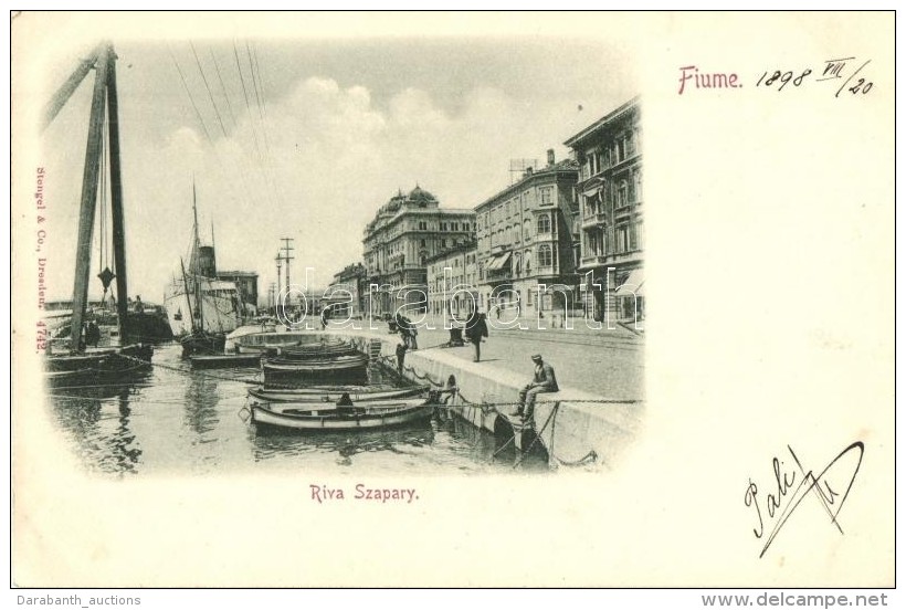 * T2/T3 1898 Fiume, Riva Szap&aacute;ry / Port, Steamship, Boats, Quay (EK) - Unclassified