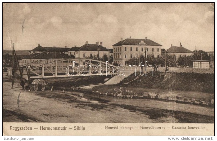 T2/T3 Nagyszeben, Hermannstadt, Sibiu; Honv&eacute;d Laktanya H&iacute;ddal / Military Barracks And Bridge (EK) - Unclassified