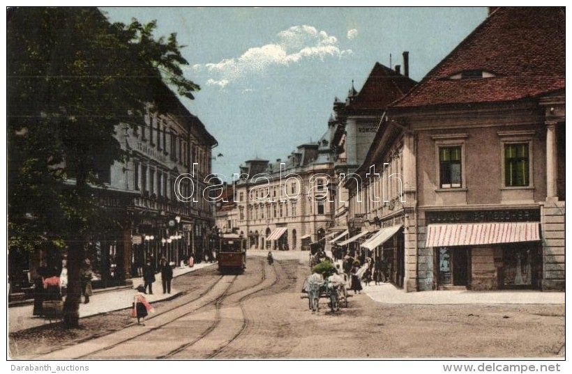 T2/T3 Nagyszeben, Hermannstadt, Sibiu; Heltau Utca Villamossal / Heltauergasse / Street View With Tram (EK) - Unclassified