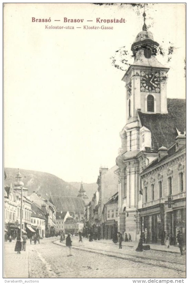 T2 Brass&oacute;, Kronstadt, Brasov; Kolostor Utca / Klostergasse / Street View With Church - Unclassified