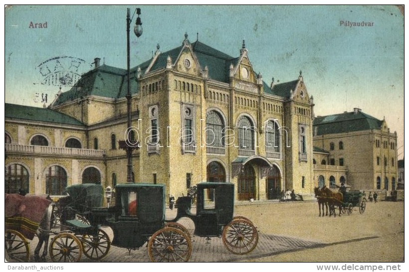 * T3 Arad, Vas&uacute;t&aacute;llom&aacute;s, Hint&oacute;k / Railway Station, Horse Carts (Rb) - Non Classificati