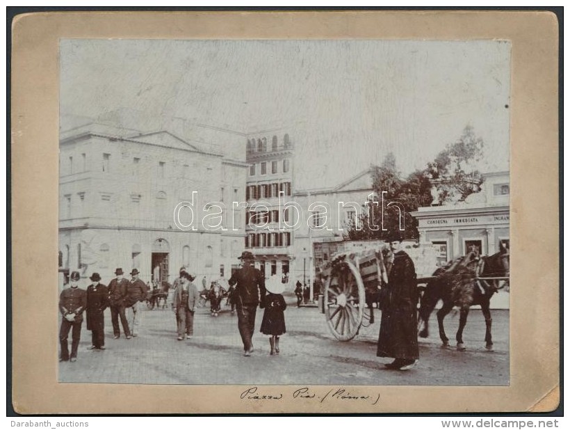 Cca 1910 Piazza Pia, R&oacute;ma, Feliratozva, Kartonra Ragasztva, 14&times;19 Cm - Other & Unclassified