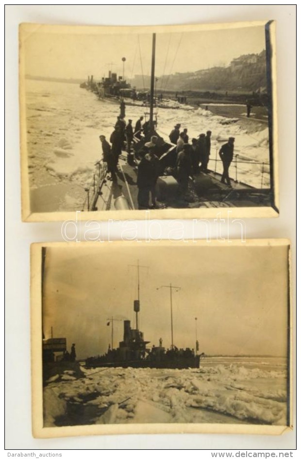 Cca 1917 A Dunai Flottilla Monitorai A Jeges Dun&aacute;n. K&eacute;t Eredeti Fot&oacute; 12x9 Cm - Other & Unclassified