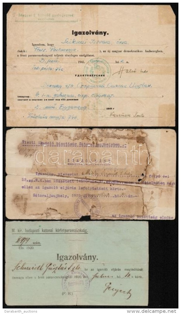 1919, 1920, 1945 3 Katonai Igazolv&aacute;ny K&uuml;l&ouml;nb&ouml;zÅ‘ RendszerekbÅ‘l - Other & Unclassified