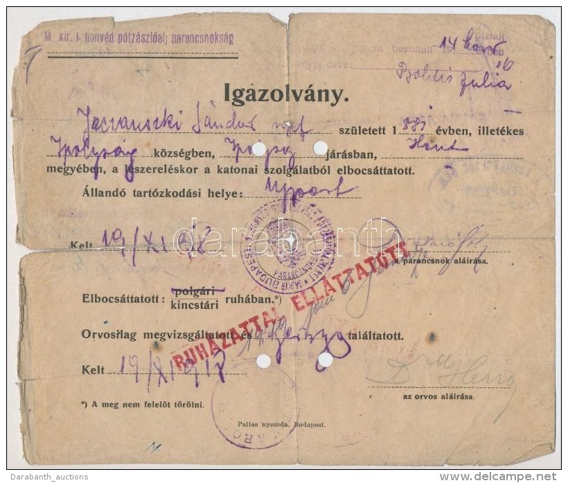 1918 M. Kir. Honv&eacute;d P&oacute;tz&aacute;szl&oacute;alj Parancsnoks&aacute;g &aacute;ltal... - Other & Unclassified