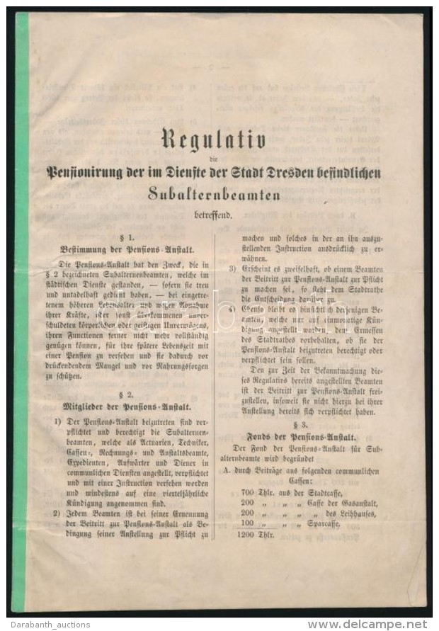 1867 Dresden, Regulatio Die Pensionierung Der Im Dienste Der Stadt Dresden Befindlichen Subalternbeamten... - Unclassified