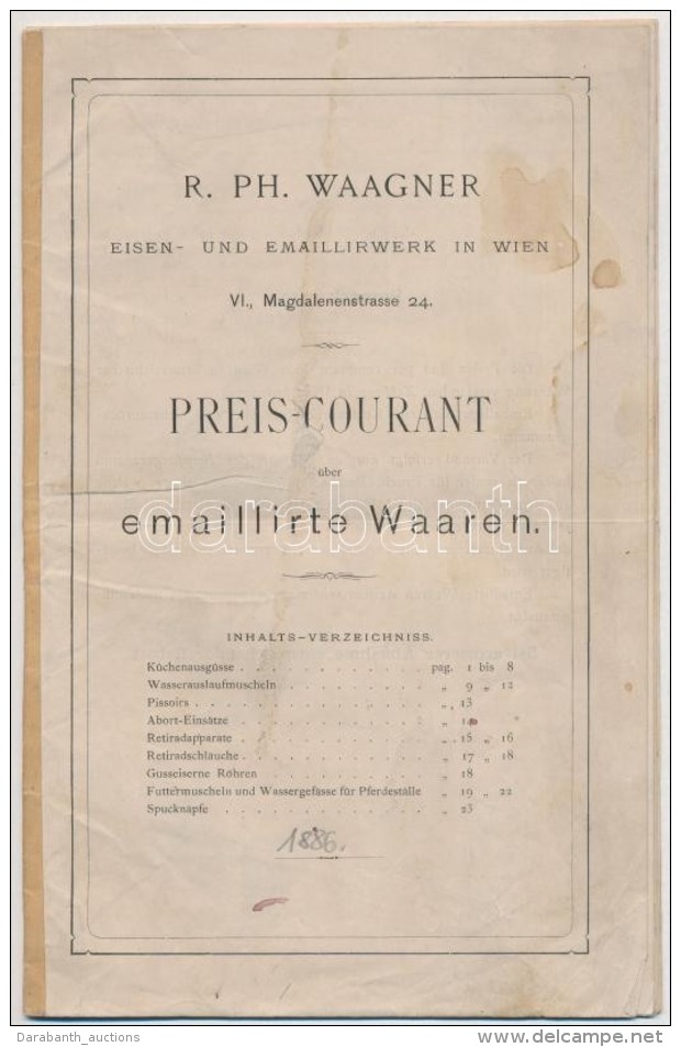 1886 R. PH. Waagner Eisen- Und Emaillirwerk In Wien, Presi-Courant &uuml;ber Emaillirte Waaren (konyhai &eacute;s... - Unclassified