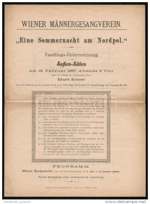 1897 Wiener M&auml;nnersangverein 'Eine Sommernacht Am Nordpol' C&iacute;mÅ± Farsangi MÅ±sor&aacute;nak... - Unclassified