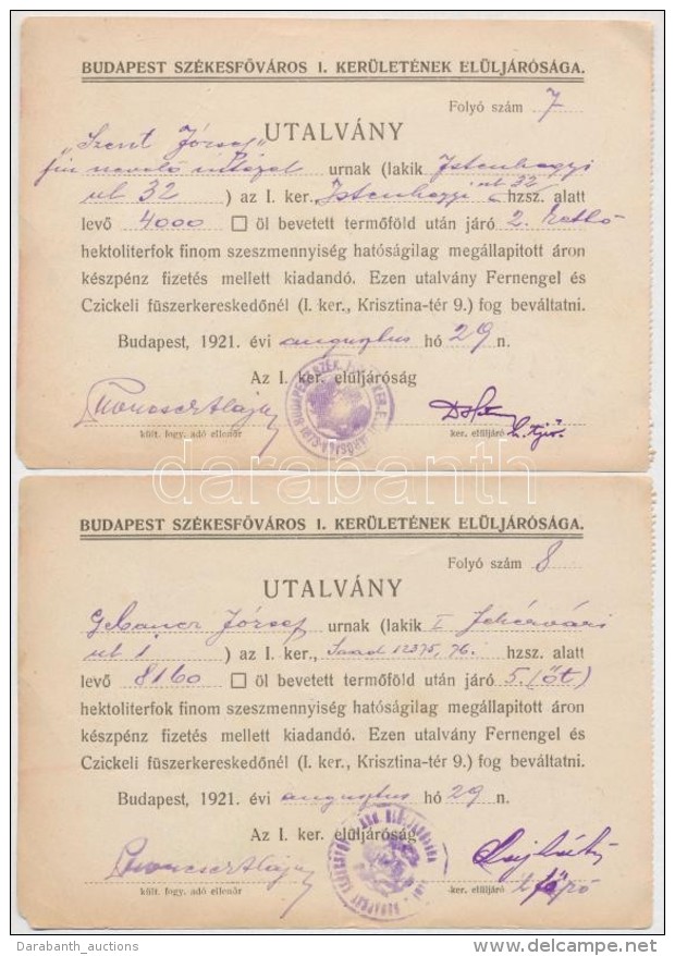 1921 Bp., Budapest Sz&eacute;kesfÅ‘v&aacute;ros I. Ker&uuml;let&eacute;nek El&ouml;lj&aacute;r&oacute;s&aacute;ga... - Unclassified