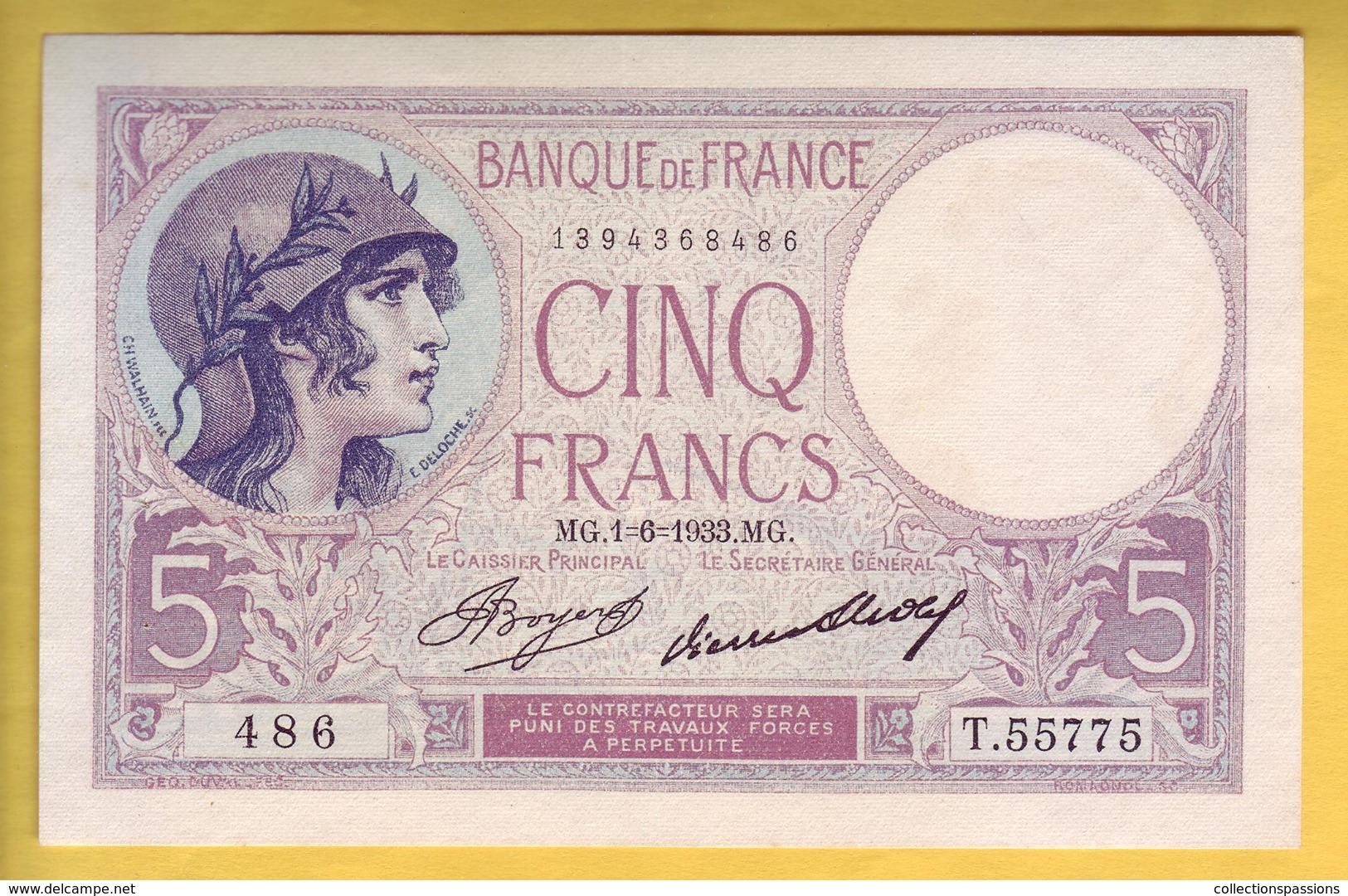 BILLET FRANCAIS - 5 Francs Violet 1-6-1933 SUP+ - 5 F 1917-1940 ''Violet''