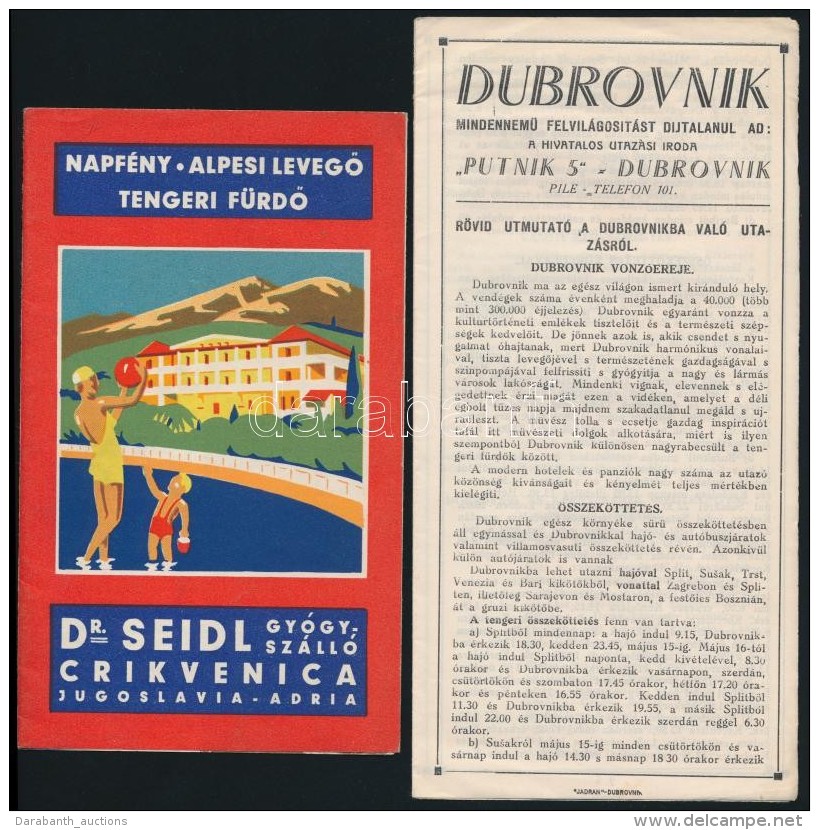 Cca 1930-1940  Crikvenica &eacute;s Dubrovnik, Utaz&aacute;si Prospektus, Egyik K&eacute;pekkel Illusztr&aacute;lt... - Unclassified