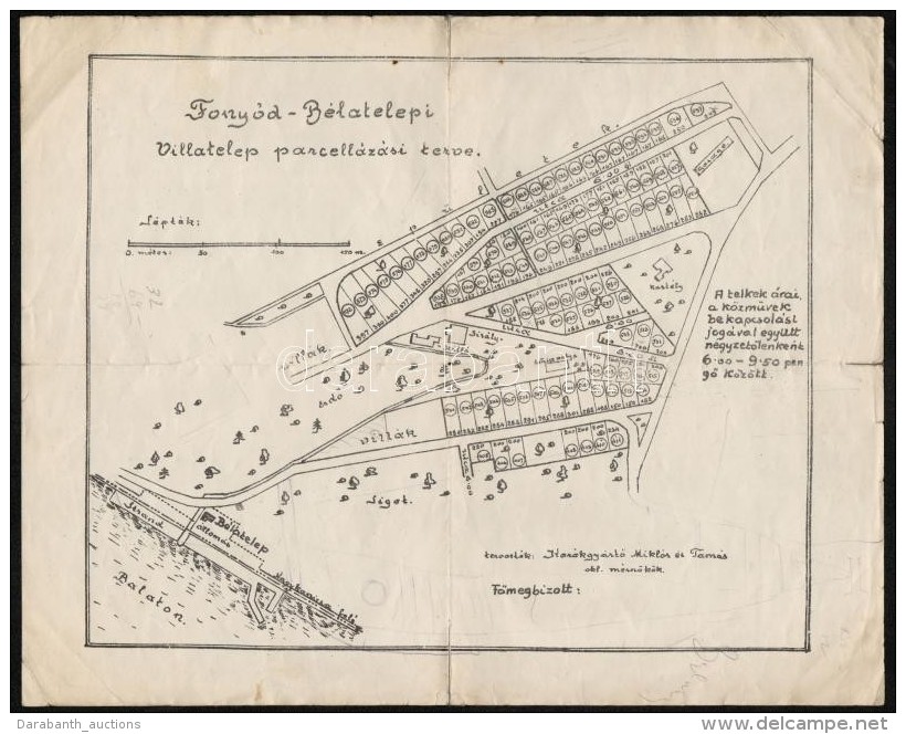 Cca 1930-1940 Fony&oacute;d-B&eacute;latelepi Villatelep Parcell&aacute;z&aacute;si Terve, Ragasztott - Unclassified