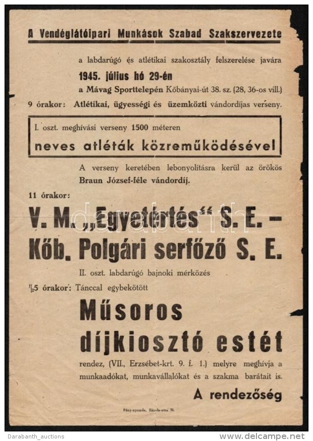 1945 A M&aacute;vag Sporttelep&eacute;n Rendezett V.M. Egyet&eacute;rt&eacute;s S.E. - KÅ‘b. Polg&aacute;ri... - Unclassified