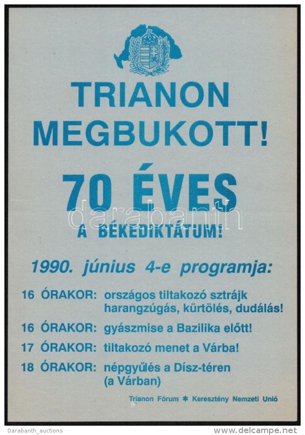 1990 Trianoni &eacute;vfordul&oacute;s T&uuml;ntet&eacute;s Plak&aacute;tja. 21x30 Cm - Altri & Non Classificati