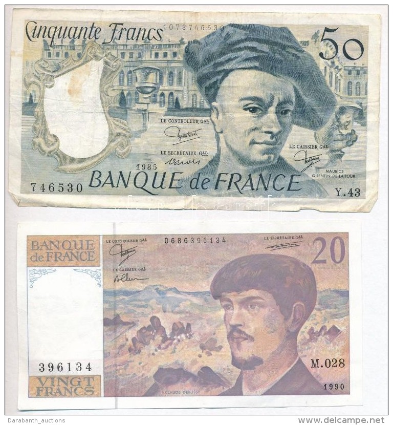 Franciaorsz&aacute;g 1985. 50Fr + 1990. 20Fr T:III
France 1985. 50 Francs + 1990. 20 Francs C:F - Unclassified